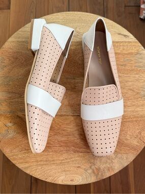 All Black Ballerina Pink Square Toe Block Heel Perforated Loafers NWT Sz: 6